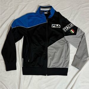 Fila Men's Small Blue, Black and Grey Italian Racing Bomber Jacket